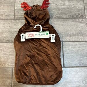 Dog Hoodie Merry & Bright reindeer with red antlers size L NEW!